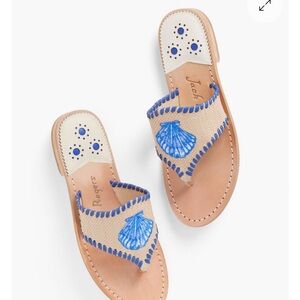 Jack Rogers Women’s Blue Raffia Shell Embroidered Sandals Brand New
